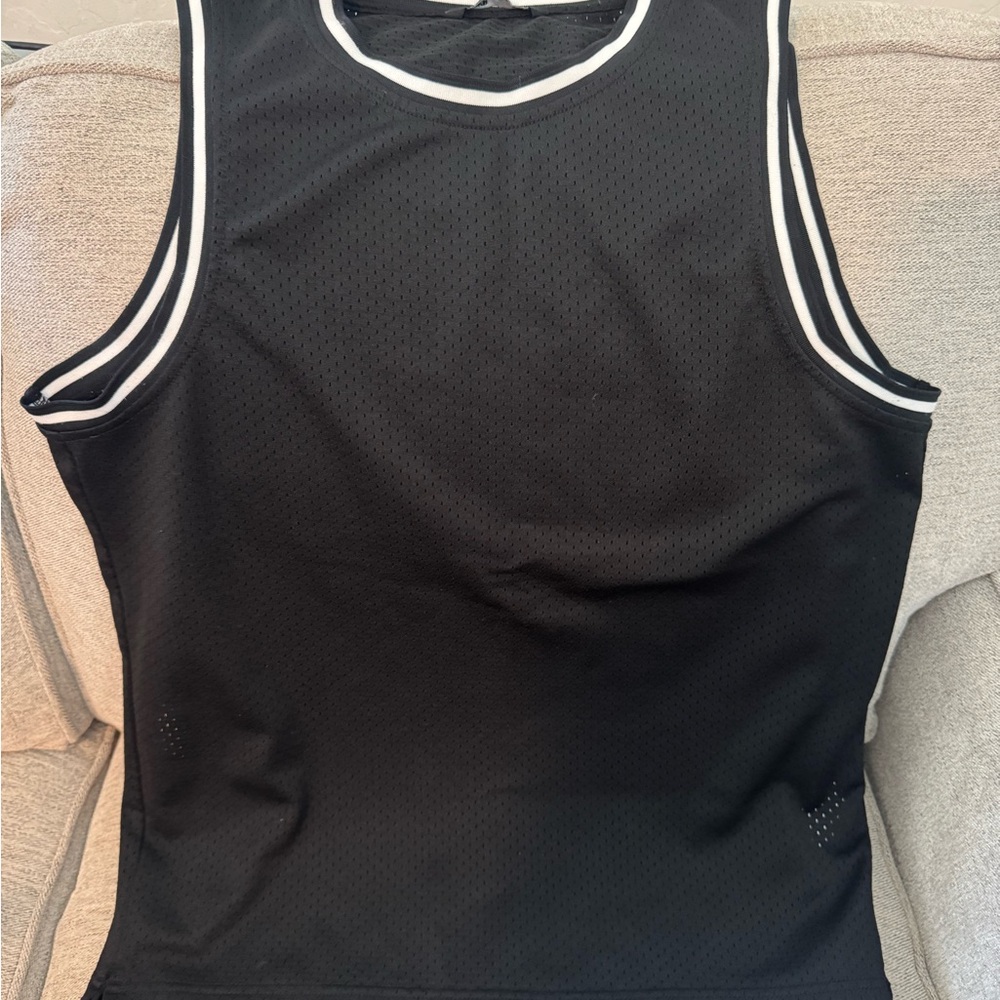 Black Mesh Athletic Tank with White Trim